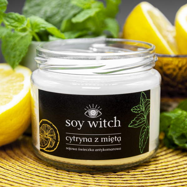 Soy Witch Cytryna z miętą - świeczka antykomarowa 1 Świeczka antykomarowa o zapachu Cytryna z miętą